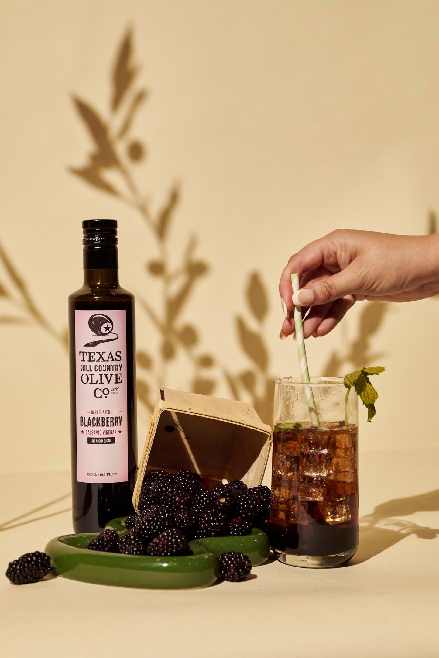 Texas Hill Country Olive Company Blackberry Balsamic Vinegar - Gourmet Barrel Aged - 16.9 Fl Oz