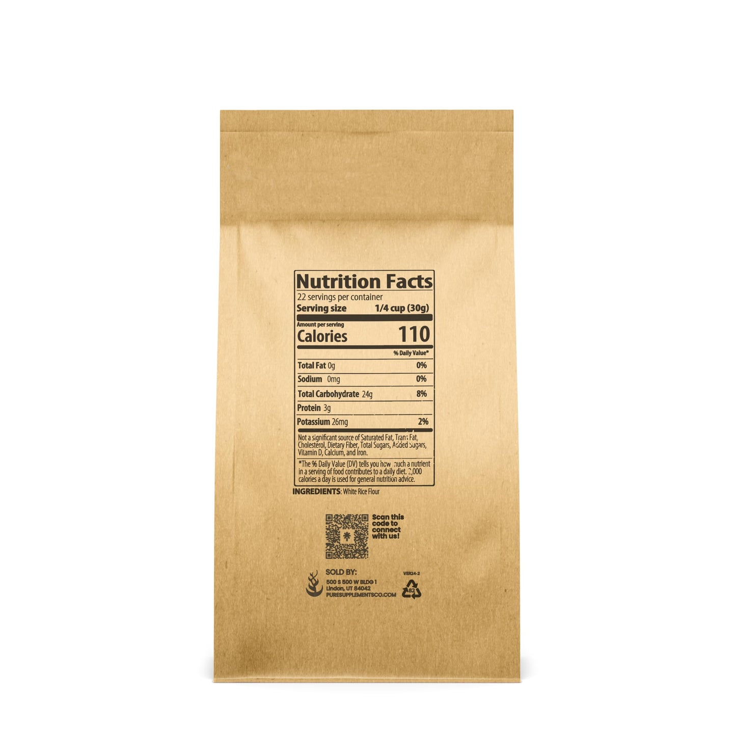 Pure Original Ingredients White Rice Flour (1.5 lb) Unbleached & Untreated, Flour Alternative, Vegan.