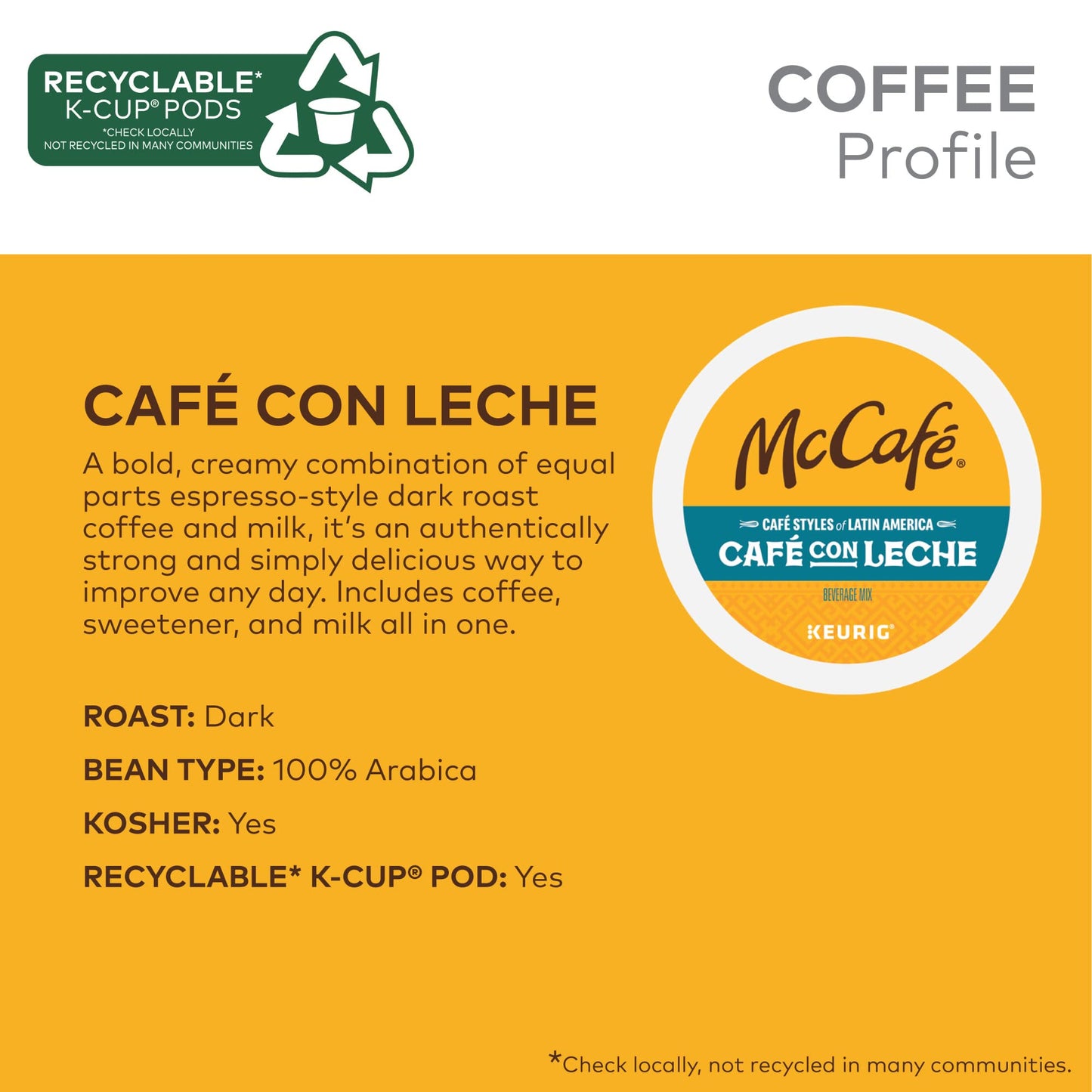 McCafe Cafe Styles of Latin America Cafe con Leche, Keurig Single Serve K-Cup Coffee Pods, 80 Count (4 Packs of 20)