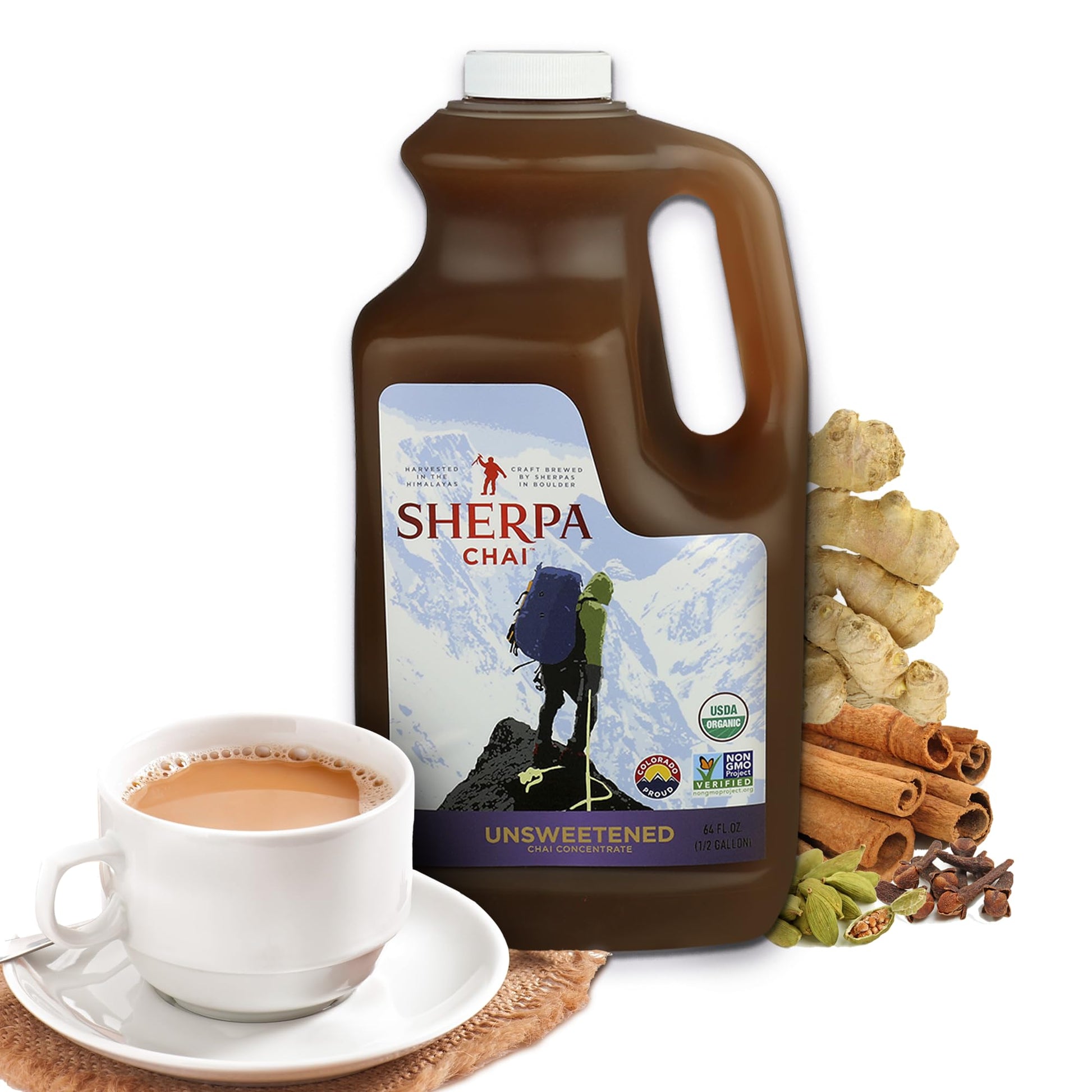 Sherpa Chai Traditional Chai Tea Concentrate - Hand Crafted Black Tea - 64 Fl Oz - Non-GMO Ingredients