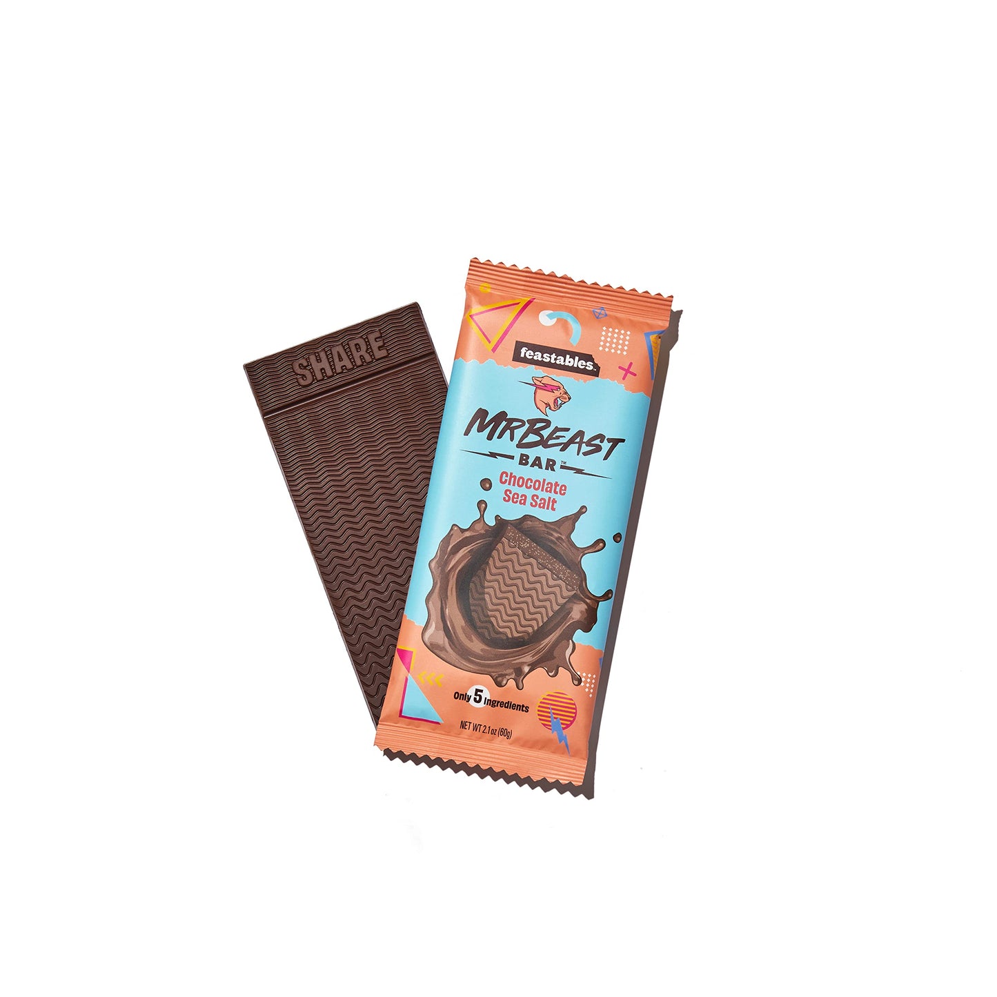 Feastables Mrbeast Chocolate Sea Salt Bars - Made With Organic Cocoa. Plant Based With Only 5 Ingredients, 10 Count