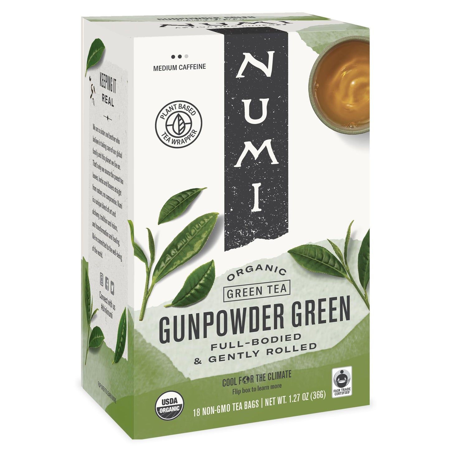 Numi Organic Tea Gunpowder Green, 18 Tea Bags (Pack Of 6), Full-Bodied Gently Rolled Chinese Green Tea (Packaging May Vary)