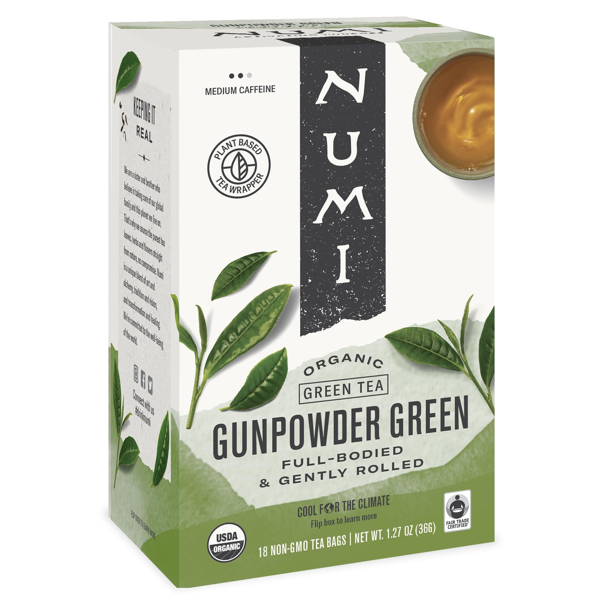 Numi Organic Tea Gunpowder Green, 18 Tea Bags (Pack Of 6), Full-Bodied Gently Rolled Chinese Green Tea (Packaging May Vary)