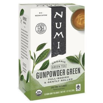 Numi Organic Tea Gunpowder Green, 18 Tea Bags (Pack Of 6), Full-Bodied Gently Rolled Chinese Green Tea (Packaging May Vary)
