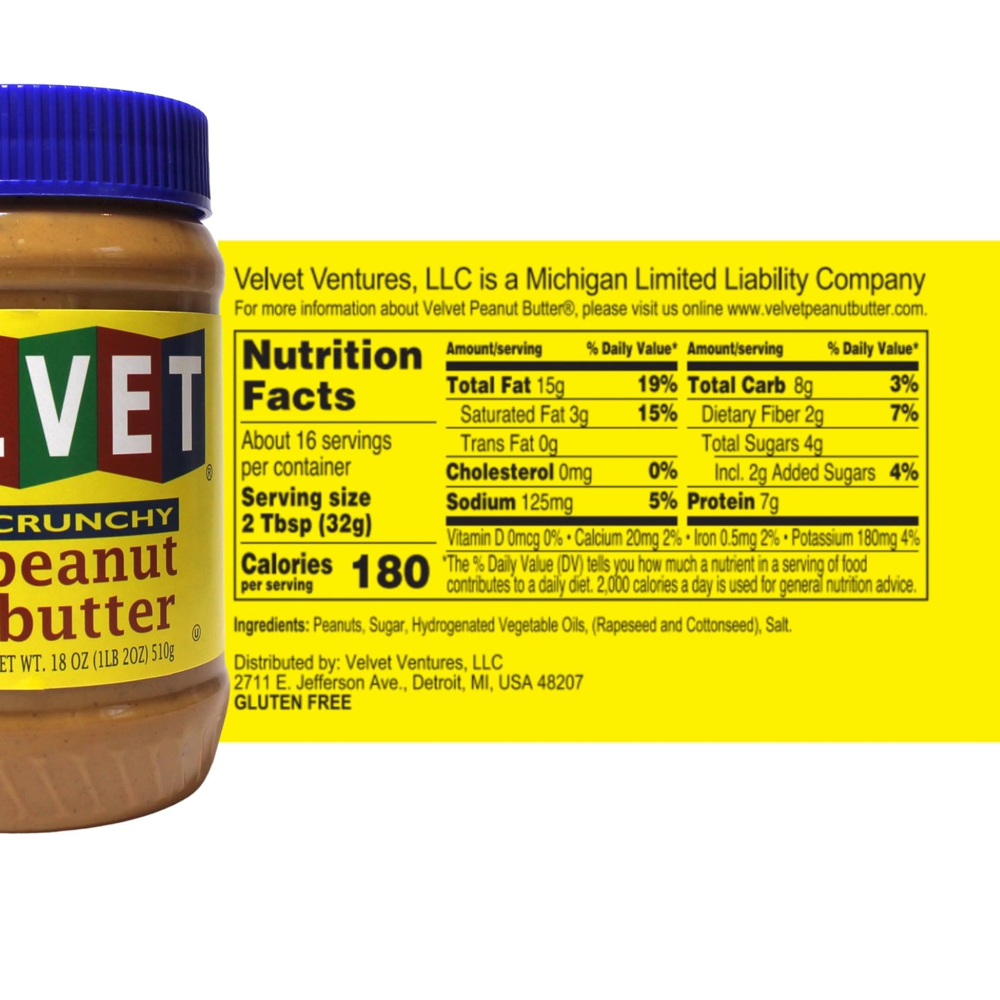 Velvet Peanut Butter, Crunchy - Detroits Classic Since 1937, with Fresh, Pure, Delicious    Label, Made in the USA, Gluten-Free,