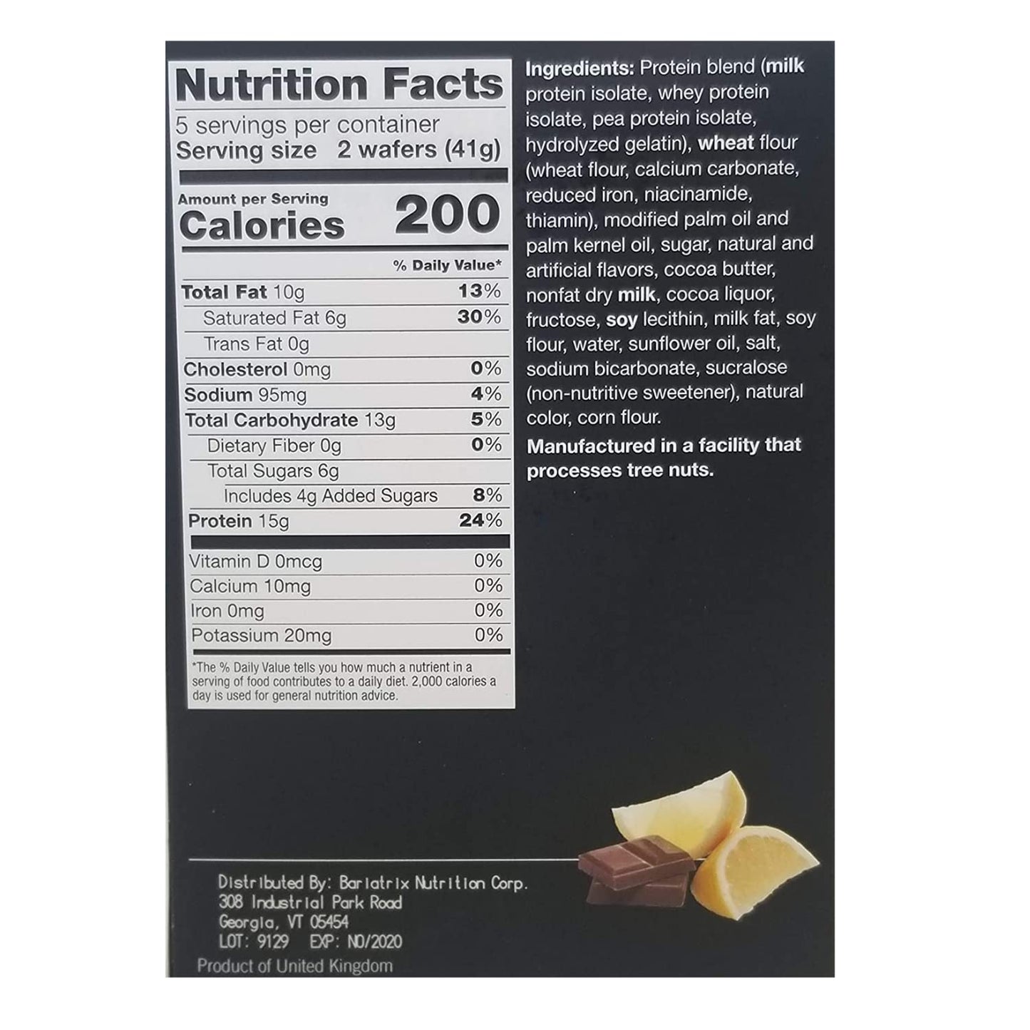 Protifit - High Protein Wafer Bar, 15G Protein, Low Calorie, Low Carb, Low Fat, Trans Fat Free, Cholesterol Free, Ideal Protein Compatible, 5 Servings Per Box (Lemon)