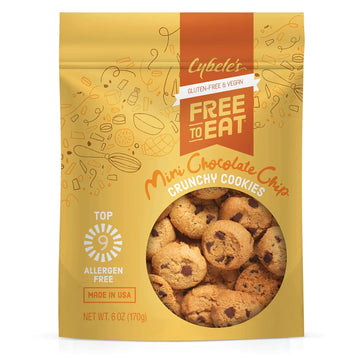 CYBELES FREE TO EAT Gluten-Free Vegan Mini Cookies - Chocolate Chip - 6 Ounce Pouch - Brown with Multi-colored Sprinkles