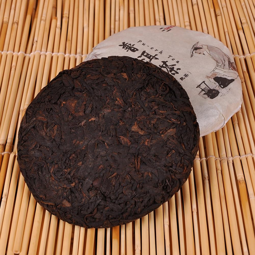 SANRAN Aged Pu-erh Tea, Ripe Puerh Tea Cake, Fermented Chinese Black Tea, 100g/3.53oz