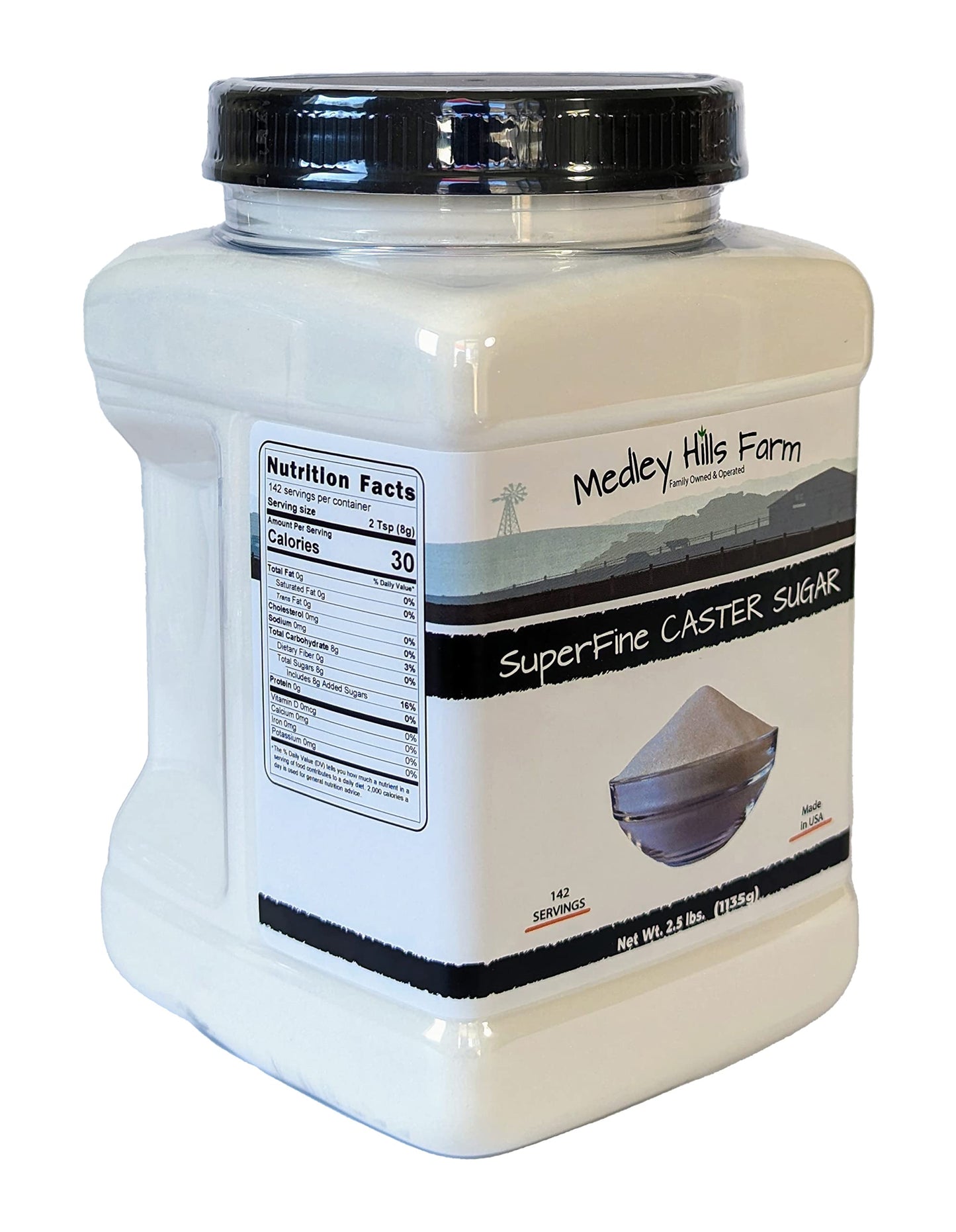 Superfine Caster Sugar By Medley Hills Farm in Reusable Container 2.5 lbs. - superfine sugar for baking of homemade treats, icin