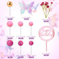41 Pcs Balls Cake Decorations Flower Butterfly Cake Topper With Hot Pink And Gold Balls Balls Happy Birthday Cake Topper For Wed