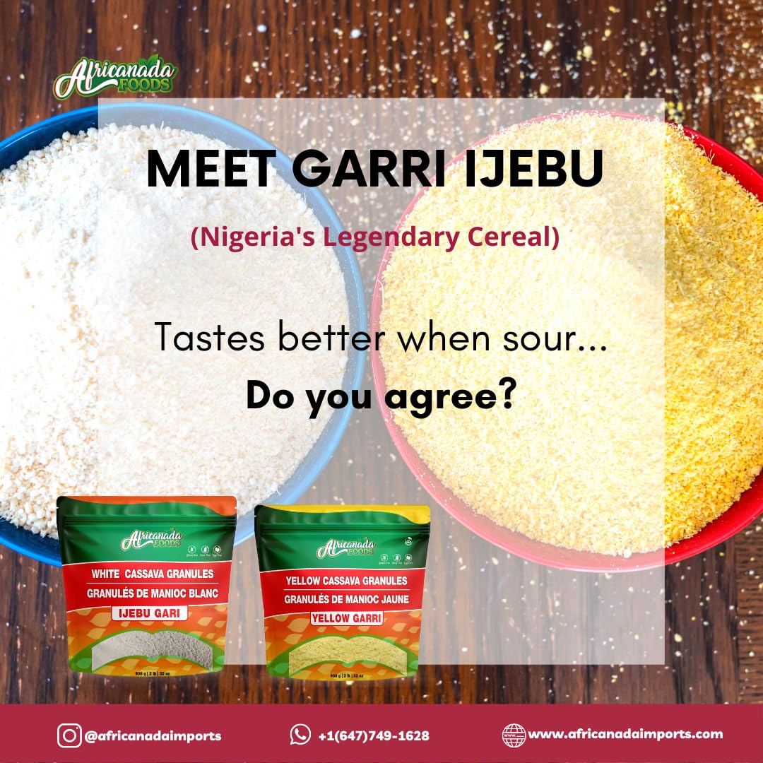 Africanada Foods All Natural White Cassava Granules | White Garri | 908g (2 lb)