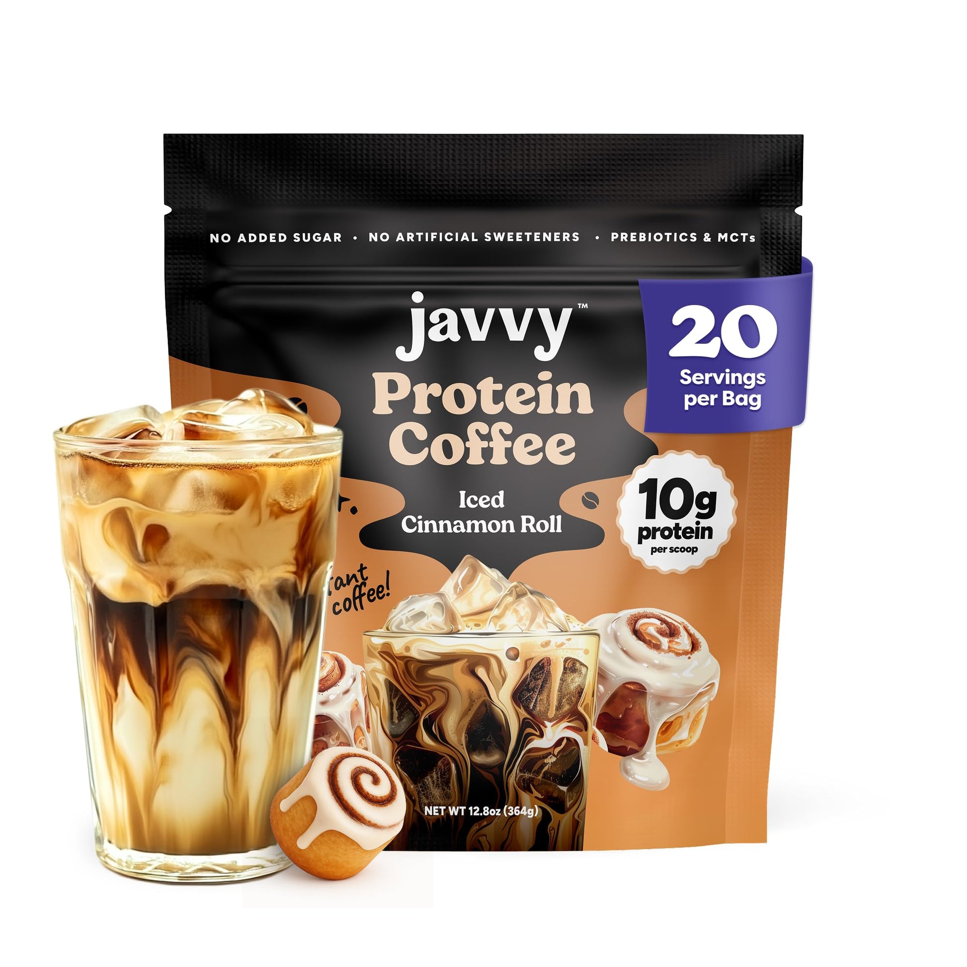 Iced Cinnamon Roll Protein Iced Coffee - Top-Grade Whey Protein & Instant Iced Coffees - 100% Natural Cold Brew Coffee - Zero Artificial Flavors & Sweeteners  80 Mg Energy Blend  0G Of Sugar  20 Servings