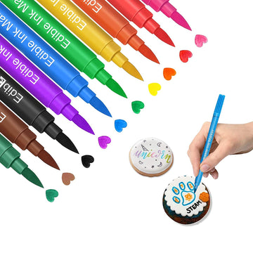 Edible Markers For Cookies Food Coloring Pens 10Pcs, Fine And Thick Tip Food Grade Gourmet Writers For Diy Fondant Cakes Frosting Easter Eggs Baking Party Decorating Drawing Writing (10 Pc)