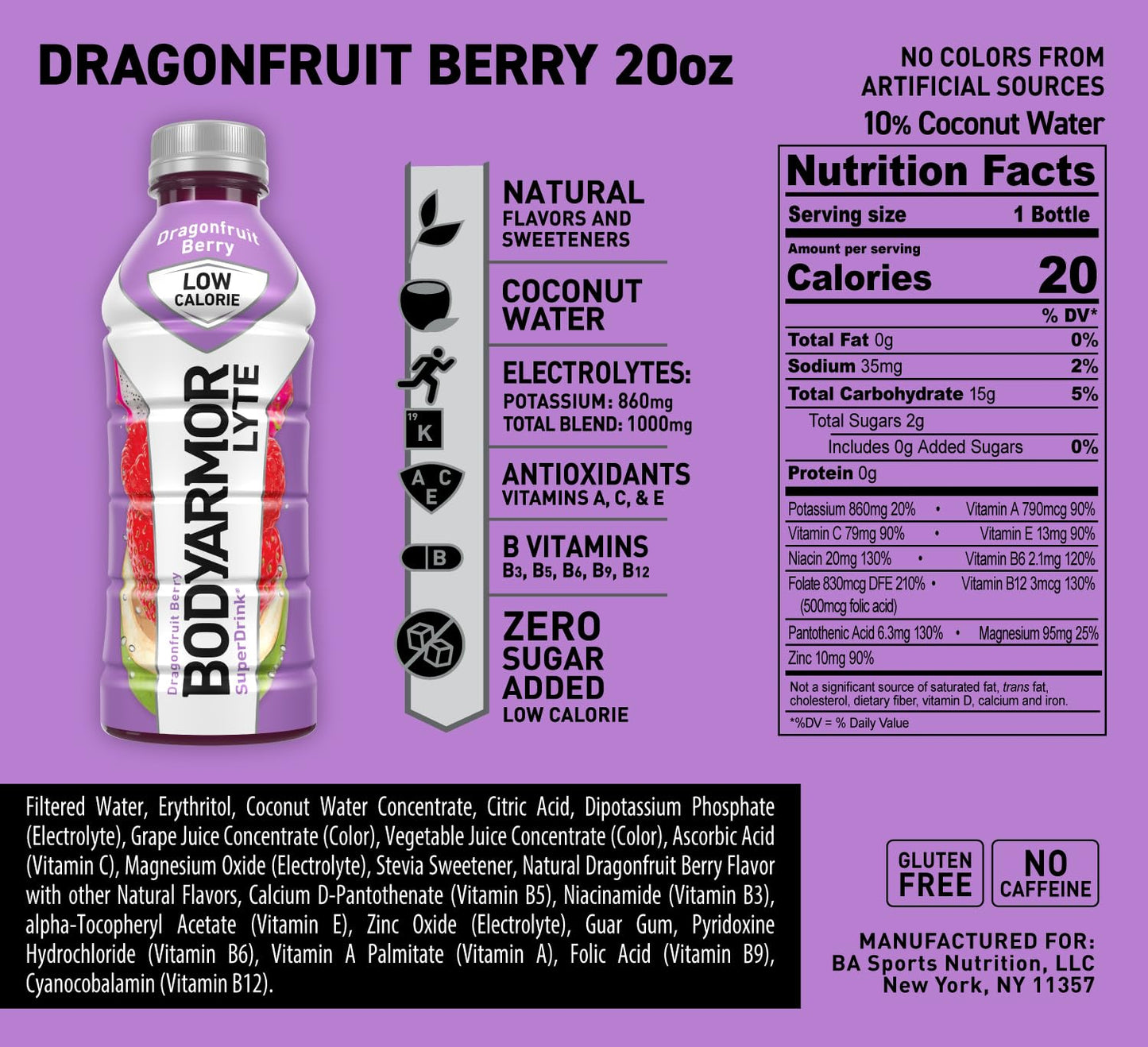 BODYARMOR LYTE Sports Drink Low-Calorie Sports Beverage, Dragonfruit Berry, Natural Flavors With Vitamins, Potassium-Packed Elec