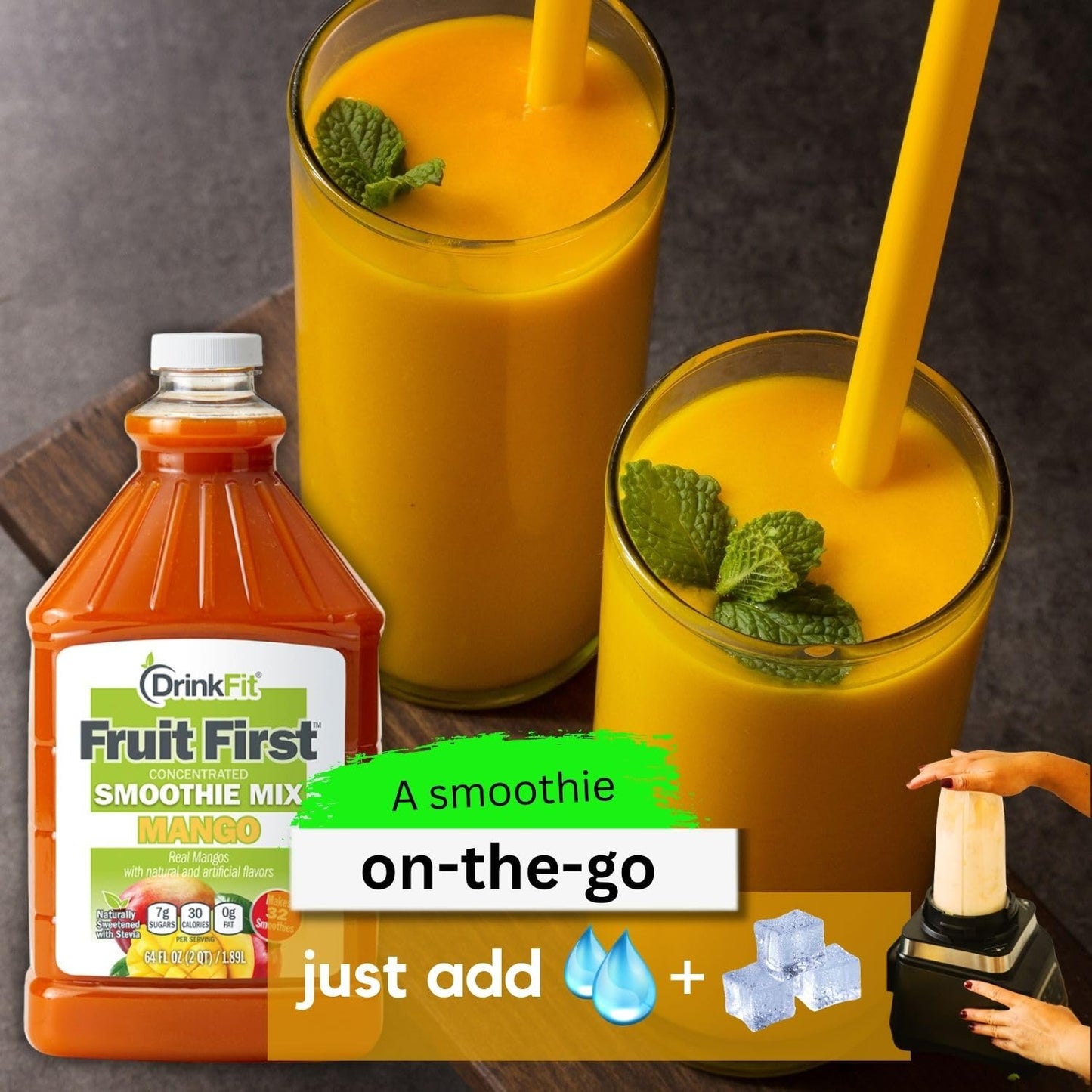 Drinkfit Fruit Smoothie | Real Fruit Puree, Low Sugar, Gluten:Free & Non:Gmo, Banana Smoothie Mix : Makes 32 Smoothies, 64 Fl Oz