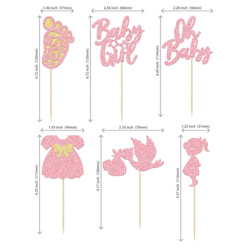 24Pcs Baby Shower Oh Baby Cupcake Toppers With Bow Dress Footprint Swan Pink Glitter Baby Girl Cake Picks Decorations For Baby S