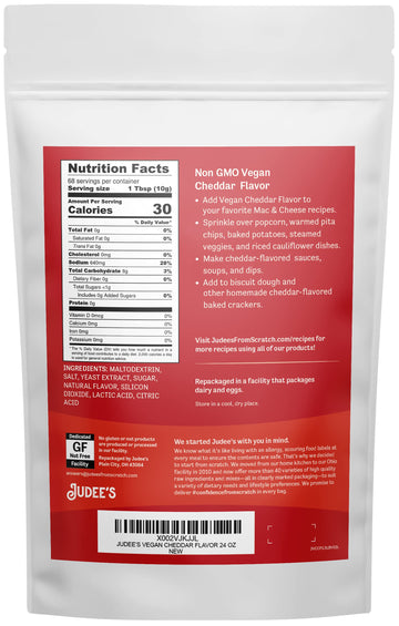 Judees Vegan Cheddar Flavor Powder 1.5Lb (24Oz) - 100% Non-Gmo, Vegan, Gluten-Free & Nut-Free - Great Dairy Cheese Powder Altern