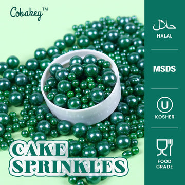 Cobakey Dark Green Sprinkles For Cake Decorations 3.52 Ounce Edible Pearl Sugar Sprinkles For Cupcake Toppers Wedding Party Vale