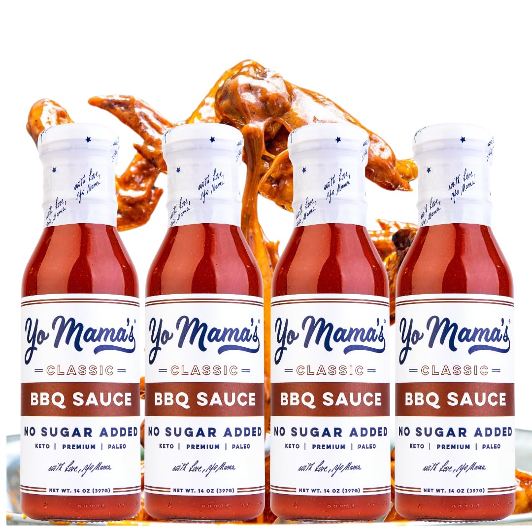 Yo Mamas Foods Keto Barbecue BBQ Sauce - (Pack of 4) - No Sugar Added, Low Carb, Vegan, Gluten Free, Paleo Friendly, and Made w