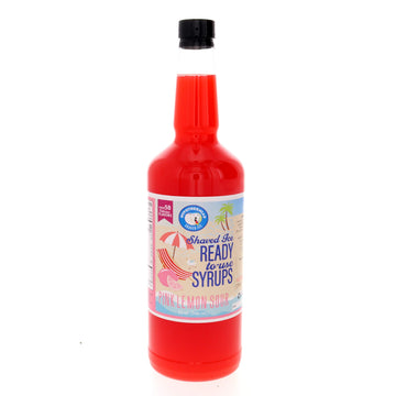 Hypothermias Shaved Ice & Snow Cone Syrup - BPA-Free Plastic Bottle Quart (32 Fl. Oz) - Pink Lemon Sour - Non-GMO 100% Pure Cane