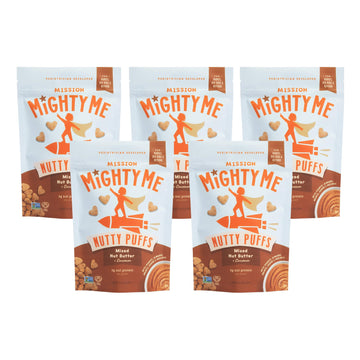 Mission Mighty Me Nutty Puffs Mixed Nut Butter Puffs for Babies + Kids - Pediatrician Developed - USDA Organic Peanut and Tree N