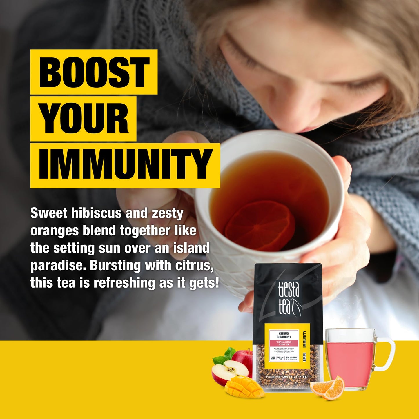 Tiesta Tea - Citrus Sunburst | Loose Leaf | Tropical Citrus Herbal Tea | Premium Blend | Non-Caffeinated Fruit Blend | Make Hot Or Iced & Brews Up To 200 Cups | 16 Ounce Resealable Bulk Pouch