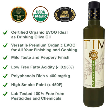ENTIMIO Organic Extra Virgin Olive Oil, 400+ mg/kg Polyphenols, Cold Pressed, 16.9 fl oz