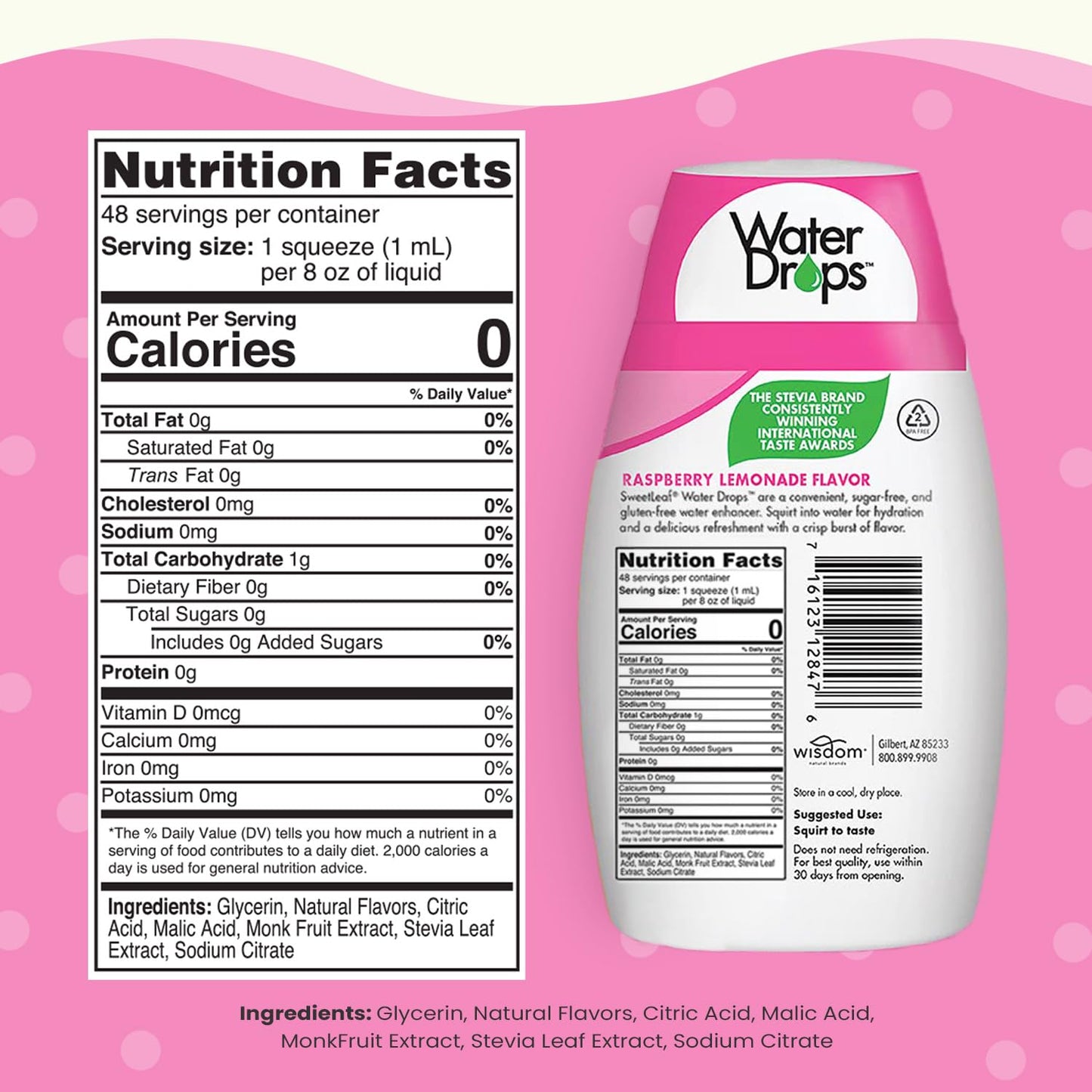 Weetleaf Water Drops, Raspberry Lemonade – Sugar-Free Water Enhancer Drops, Stevia & Monk Fruit Sweetener Water Flavoring, 1.62 Fl Oz (Pack Of 6)