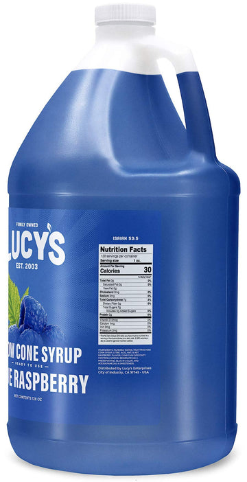 Lucys Shaved Ice Snow Cone Syrup, Blue Raspberry, 1 Gallon (128oz)