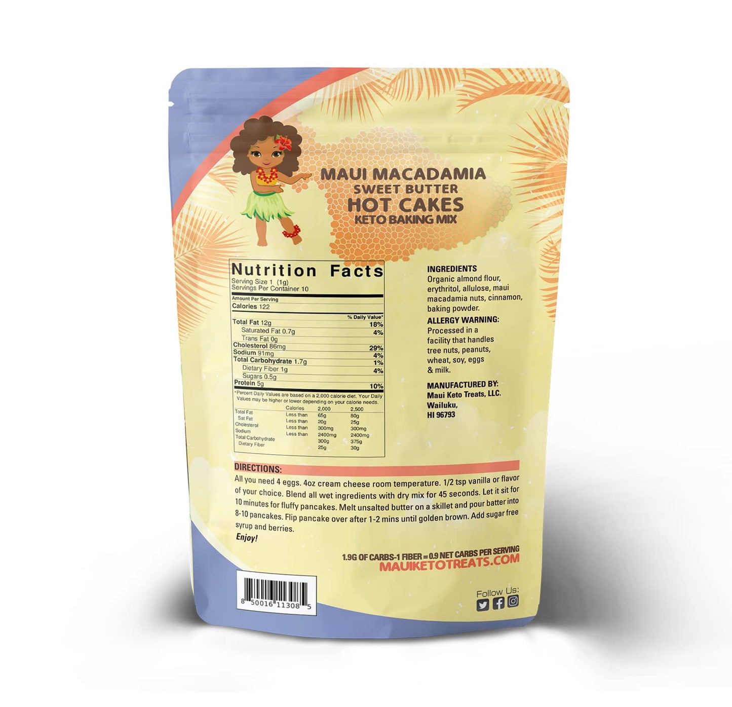 Maui Keto Treats Butter Cream Hot Cake Mix - Gluten Free, Low Carb Prepared With Almond Flour - 7.5 Oz (Macadamia Sweet Butter H