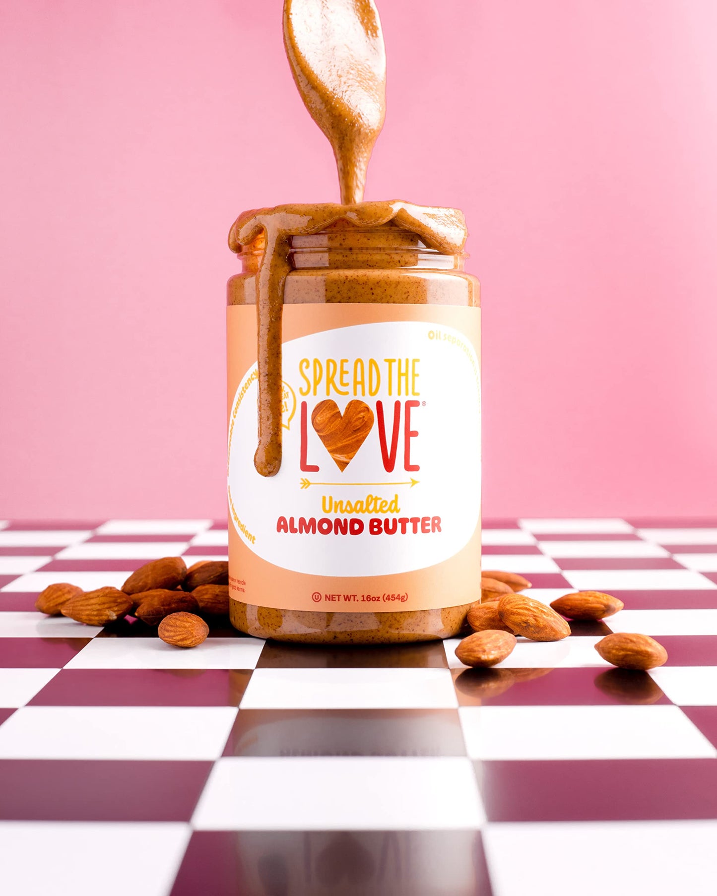 Spread The Love UNSALTED Almond Butter  16 Ounce (All Natural  Vegan  Gluten-free  Creamy  No added salt  No added sugar  No palm fruit oil  Not pasteurized with PPO)