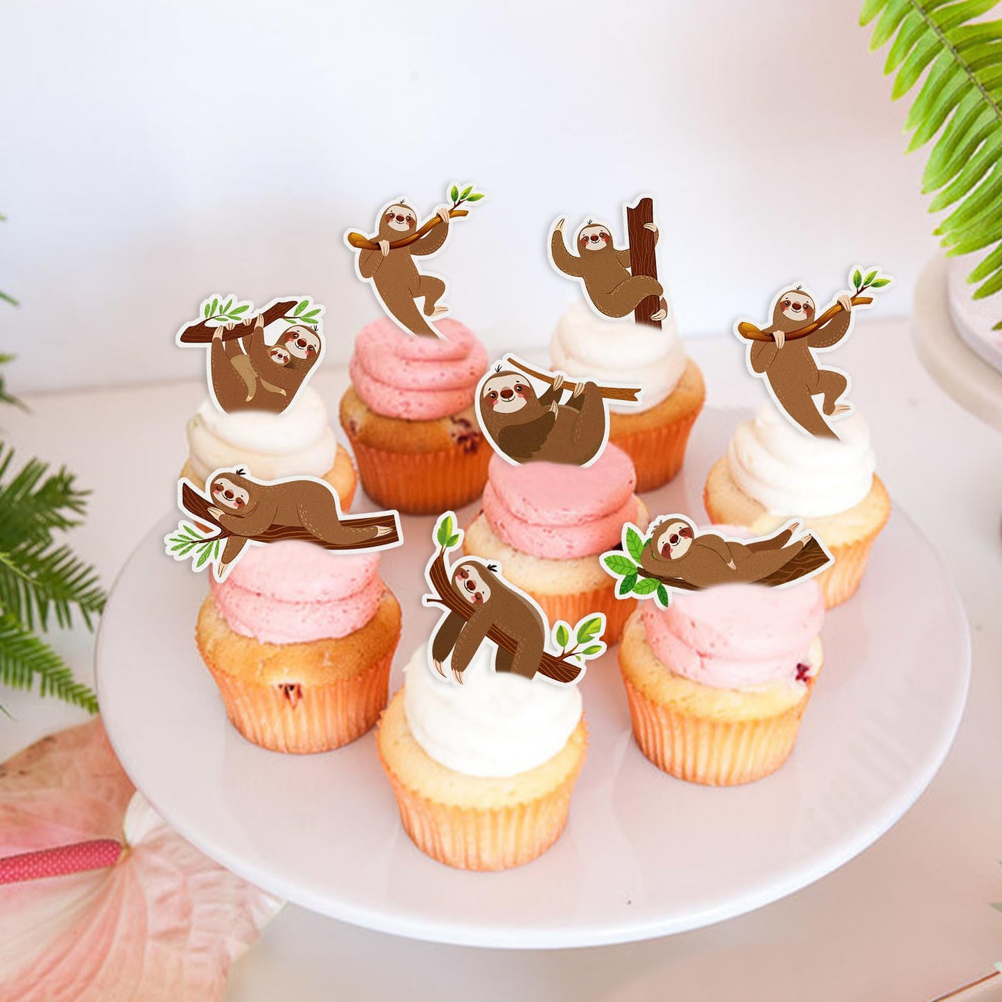 42Pcs Edible Cupcake Toppers Wafer Paper Sloth Animal Cupcake Toppers Drink Topper Dessert Muffin Cake Picks Cake Decoration For