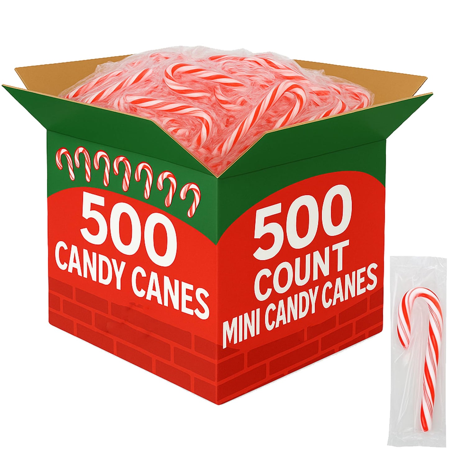 Generic Mini Candy Canes, Peppermint Flavored, Individually Wrapped, 2 Inches, 500 Count Bulk (1-500 Pack)