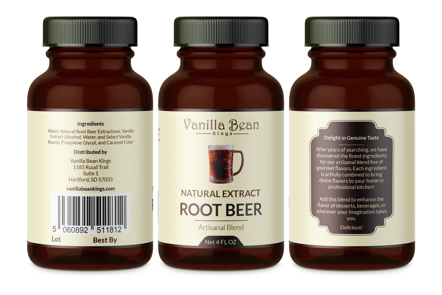 Vanilla Bean Kings Root malt-inspired Extract - 4 OZ - Premium Natural Flavor for Baking & Cooking