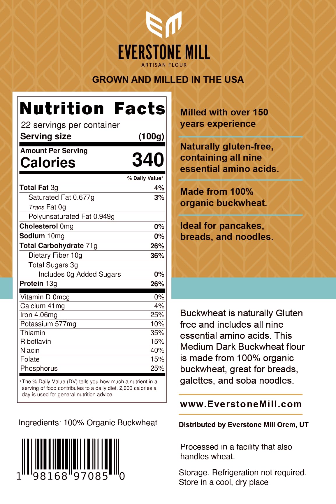 Everstone Mill Buckwheat Flour | Premium Organic | Medium Dark | Fine Grind | 5 LBS (80 Ounce)