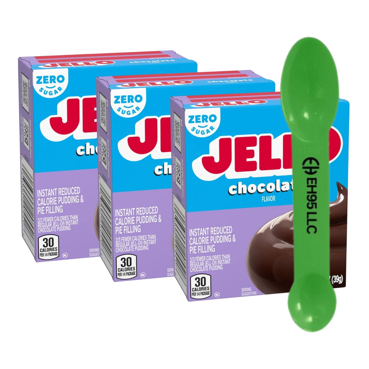 (Pack of 3) Jell-O Chocolate Flavor Zero Sugar Instant Pudding and Pie Filling Mix 1.4 oz - 2 in 1 Measuring Spoon Included