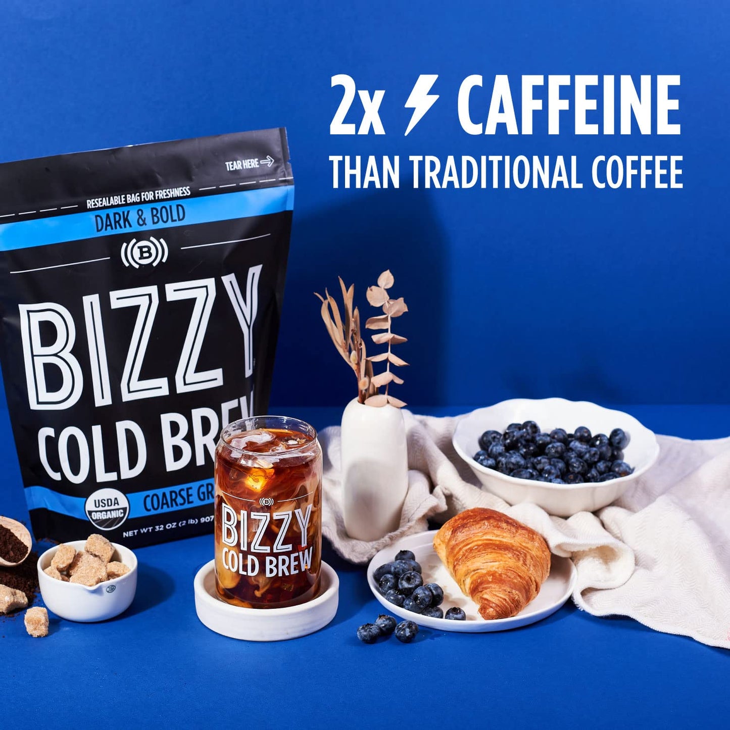 Bizzy Organic Cold Brew Coffee | Dark & Bold Blend | Coarse Ground Coffee | Dark Roast | Micro Sifted | Specialty Grade | 100% Arabica | 2 Lb