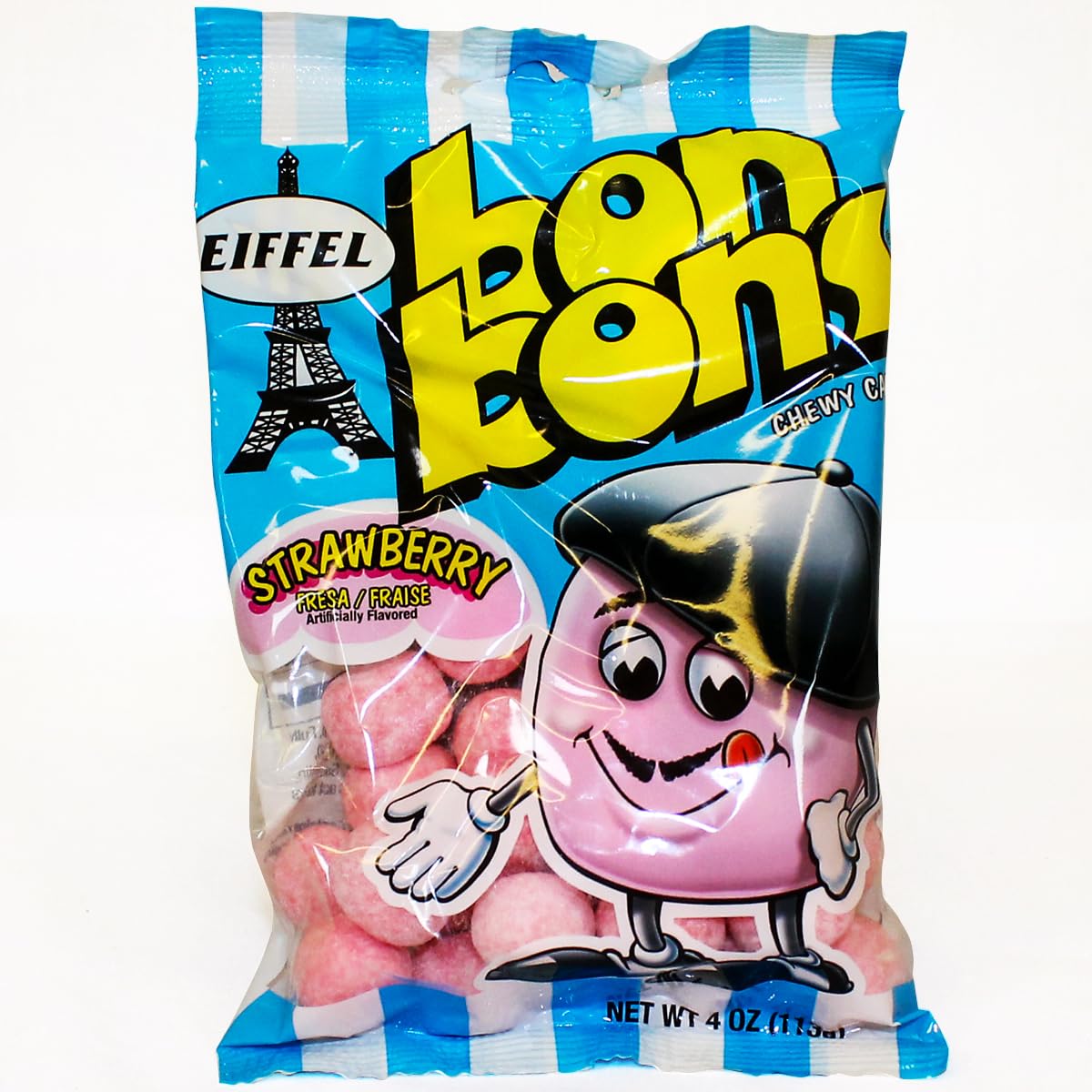 Eiffel Bon Bons Variety 2 Pack  4 Ounce Each (Pack of 2) Blue Raspberry & Strawberry  Chewy Candy Snack  The Hampton Popcorn & Candy Company