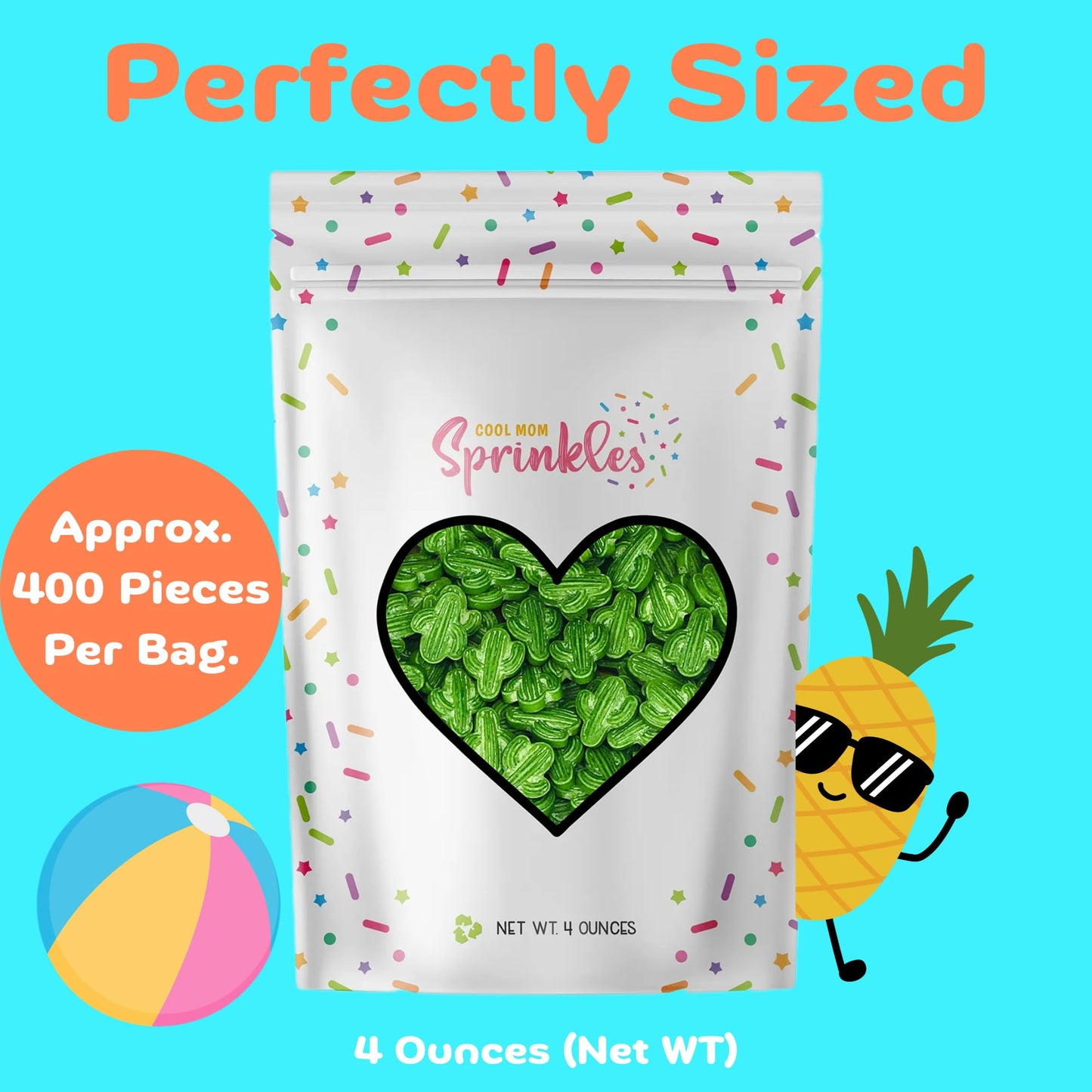 Cool Mom Sprinkles Green Cactus Sprinkles (4 Oz.) - Summer Desert Themed Sprinkles For Decorating Ocean Cakes, Cupcakes, Cookies