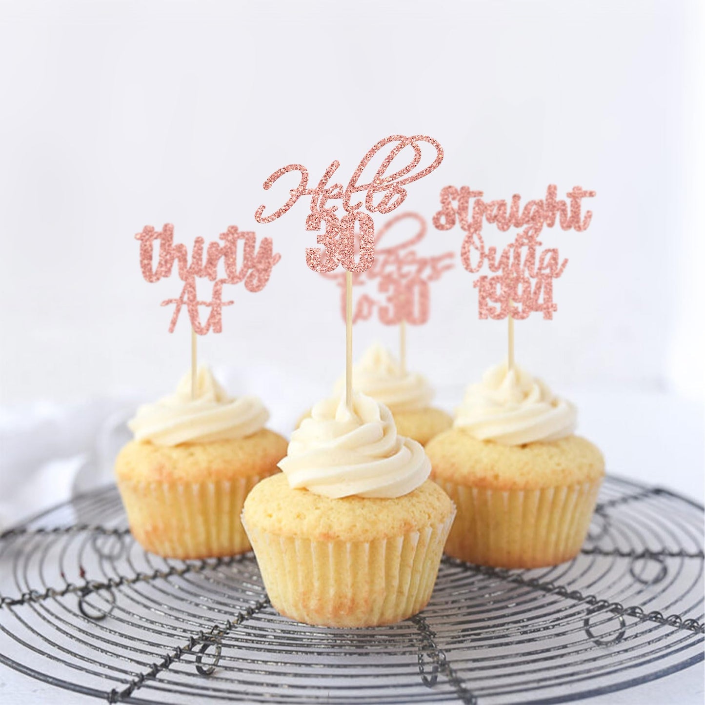 Gyufise 48 Pack Rose Gold Glitter Hello 30 Cupcake Toppers Glitter Thirty Cheers To 30 Straight Outta 1994 Cupcake Picks For 30T