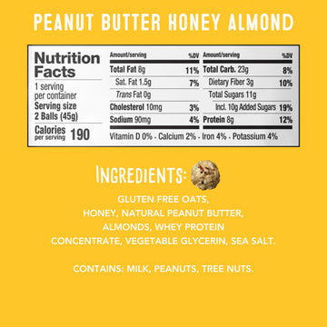 simplyFUEL Whole Food Protein Balls with Probiotics - Peanut Butter Honey Almond Snacks - Protein Snack - Gluten Free Energy Balls (24 Packs)
