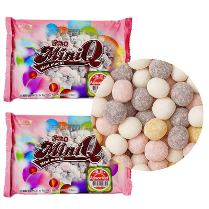Mini Mochi Sweet Rice Cakes - Assorted Flavors, 10.6 oz (Pack of 2) - Soft Chewy Dessert Topping for Ice Cream, Yogurt, and Froz
