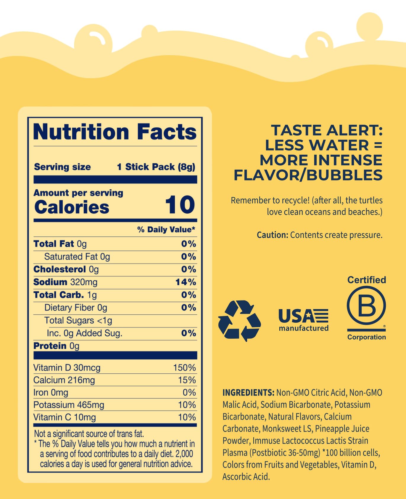 Bobelo Self-Carbonating Hydration Packets, Electrolyte Drink Mix, Sugar Free, Pineapple Coconut, 15 Count