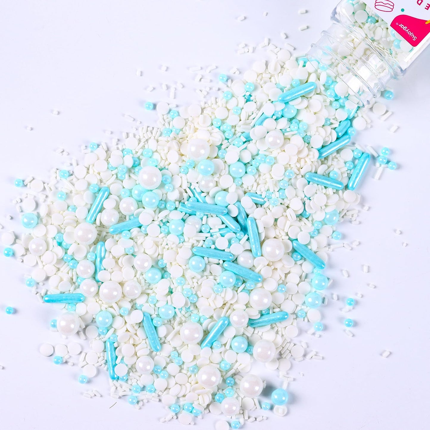 Blue Sprinkles For Cake Decorating, 3.52Oz Edible White Pearl Sprinkles, Cupcake Sprinkles, Baking Sprinkles, Ice Cream Sprinkle