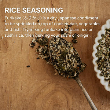 Japanese Furikake Seasoning, Nori Komi, Seto Fumi, Ajinori : Blend Of Seaweed, Dried Bonito, Roasted Sesame Seed, And Egg Flakes