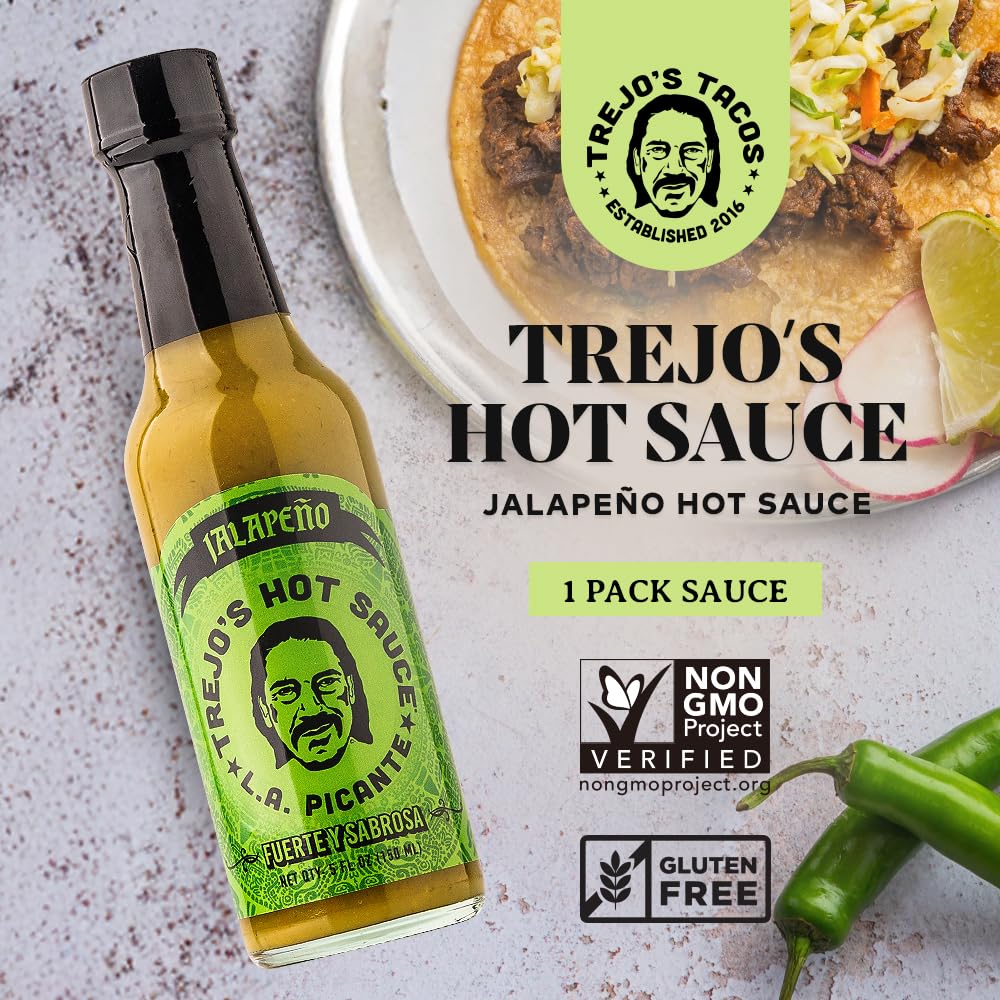 Trejos Tacos Jalapeño Hot Sauce | Zesty Flavor with Green Olives & Lime | 5 Fl Oz | Red | Non-GMO & Vegetarian