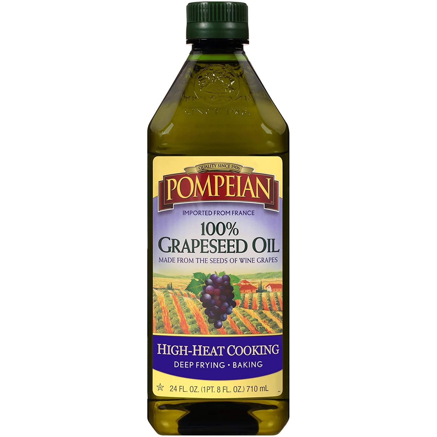 Pompeian 100% Grapeseed Oil, Light And Subtle Flavor, Perfect For High-Heat Cooking, Deep Frying And Baking, Rich In Vitamin E, 