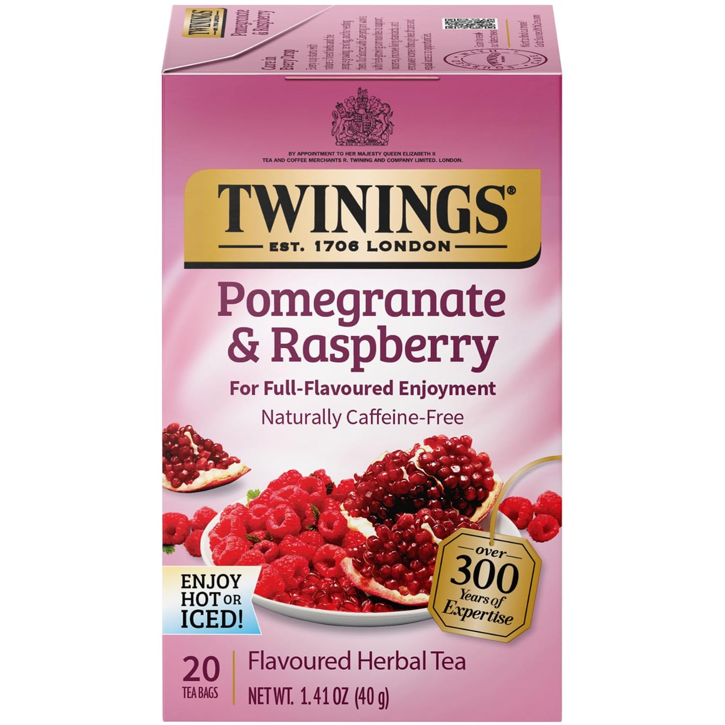 Twinings Pomegranate & Raspberry Tea - Naturally Caffeine-Free Herbal Tea Bags Individually Wrapped, 20 Count