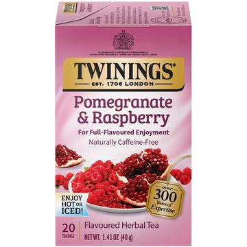 Twinings Pomegranate & Raspberry Tea - Naturally Caffeine-Free Herbal Tea Bags Individually Wrapped, 20 Count