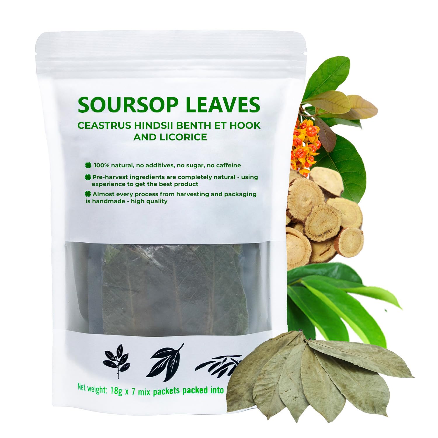 INJOY YOUR VITALGRI:N Soursop Leaf Tea Blend with Licorice Root, 5.22oz, Natural Herbal, Re-Steep Whole Leaf, No Sugar Added